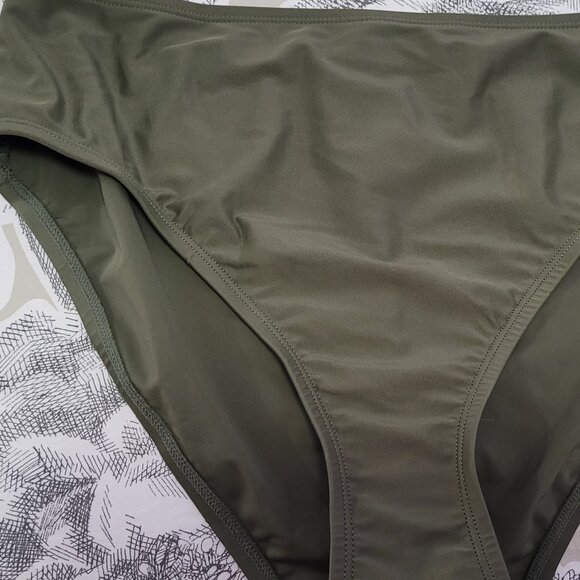 Ellen Tracy Hi Cut Full Coverage Olive Green Bikini Bottoms Size 10 NWT - Picture 2 of 8